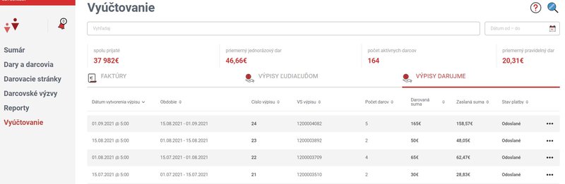 Obr.1 Vyuctovanie DARUJME